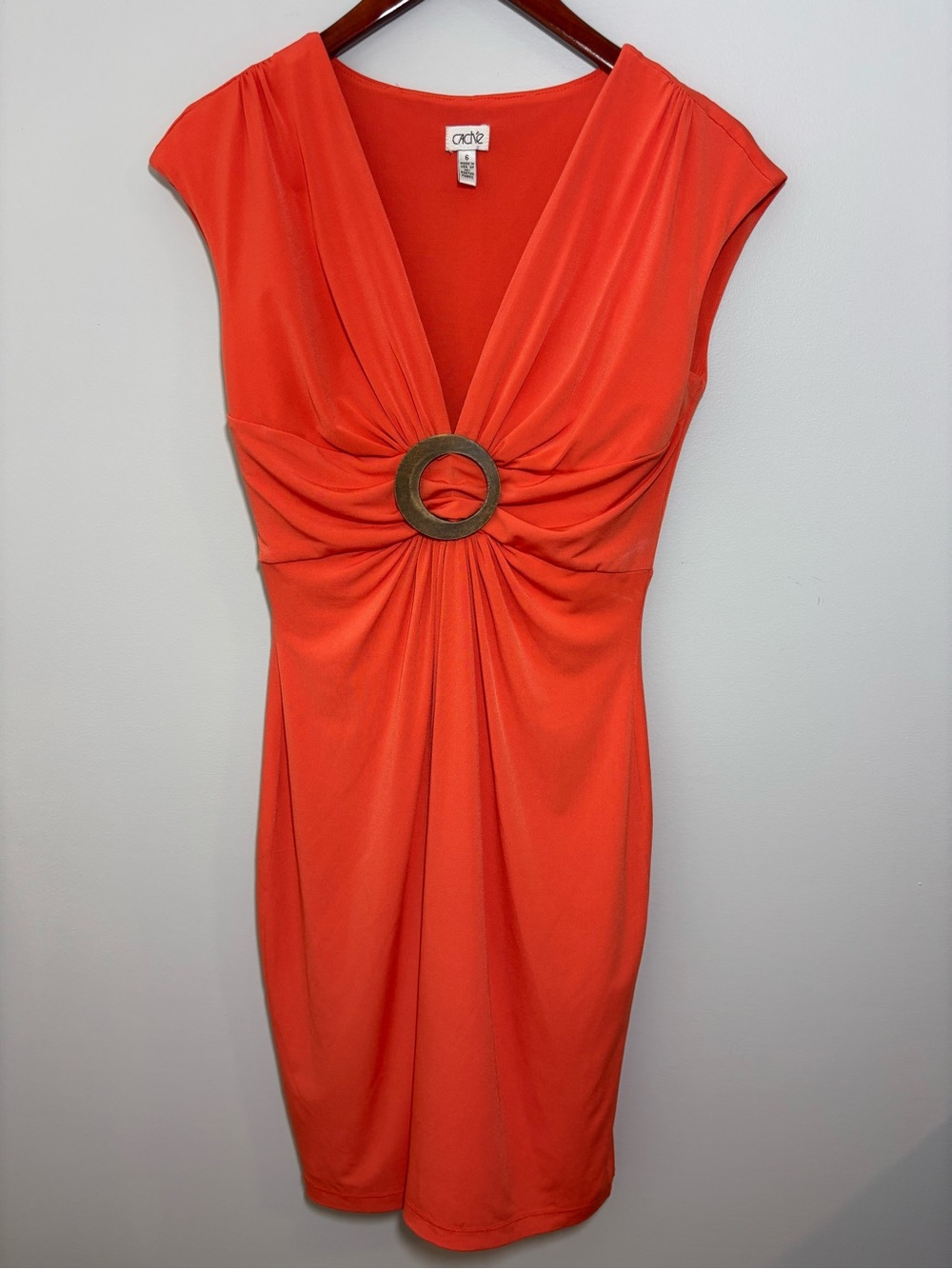 Cache Y2K Orange Ruched Buckle Waist Mini Dress 6
